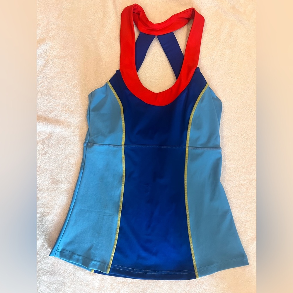 Blue and Red Women's Swim Top